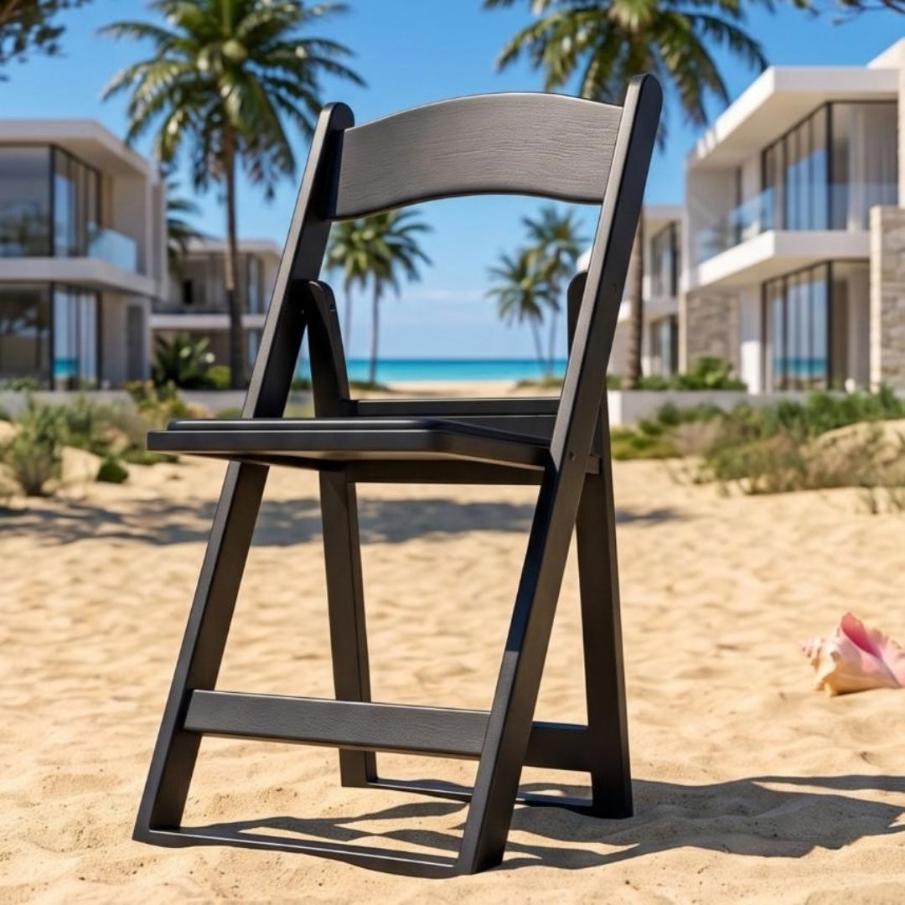 Outdoor event furniture on soft ground