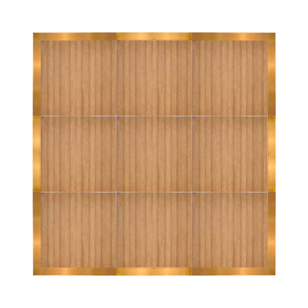 df-12x12-chtg-kt.jpg Marquee Dance Floors 12' x 12' Portable Dance Floor, Chestnut with Gold Frame - Image 1