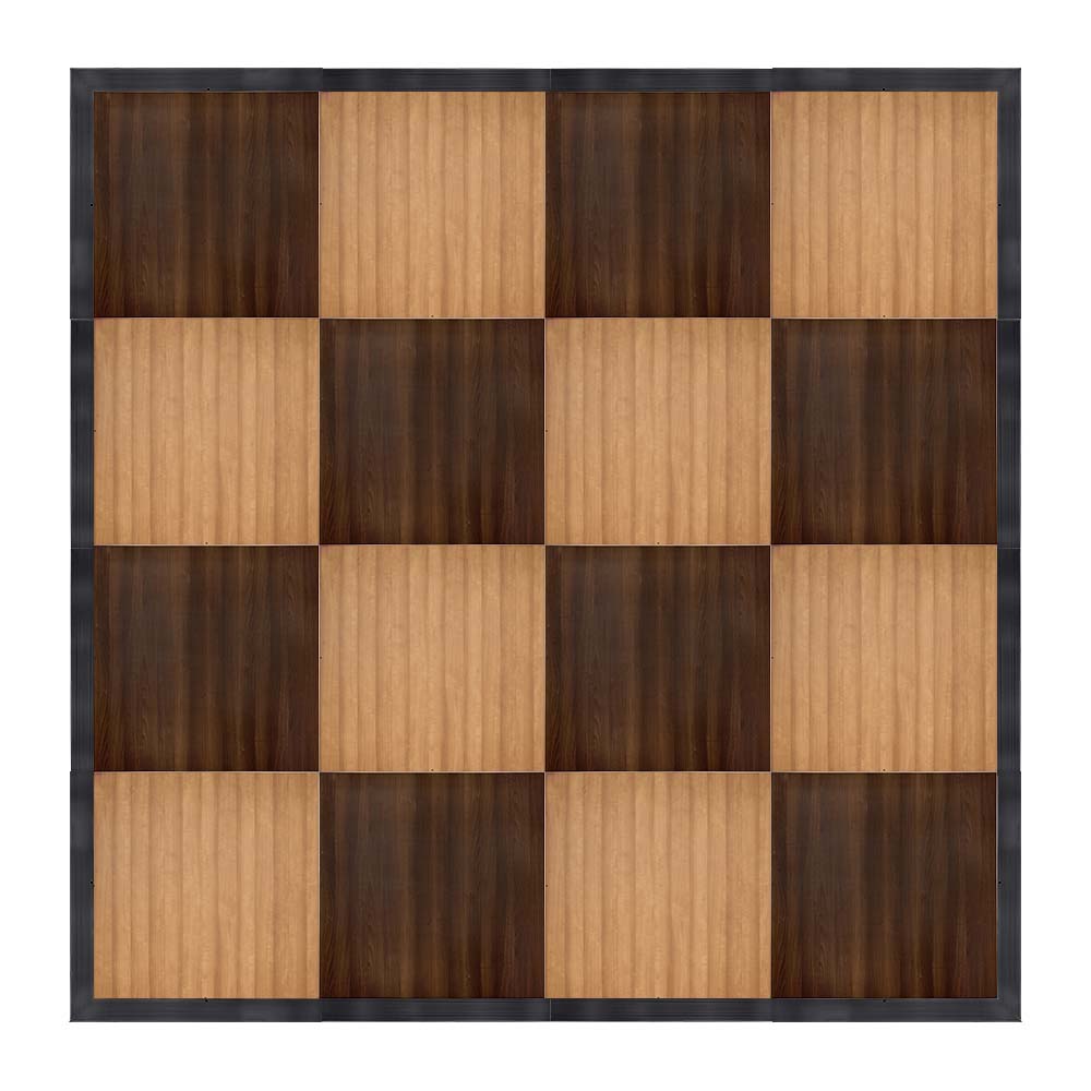 df-16x16-chtfrtb-kt.jpg Marquee Dance Floors 16' x 16' Portable Dance Floor, Chestnut and Fruitwood with Black Frame - Image 1