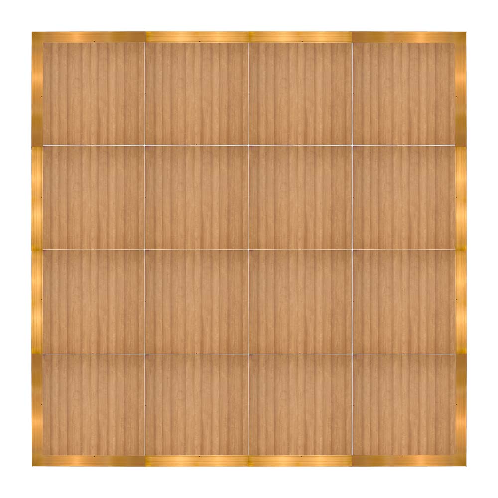 df-16x16-chtg-kt.jpg Marquee Dance Floors 16' x 16' Portable Dance Floor, Chestnut with Gold Frame - Image 1