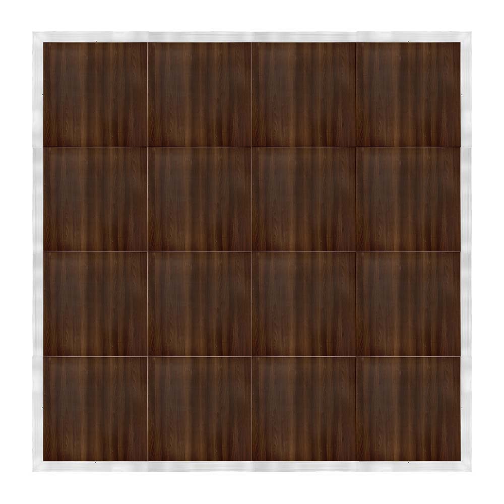df-16x16-frts-kt.jpg Marquee Dance Floors 16' x 16' Portable Dance Floor, Fruitwood with Silver Frame - Image 1