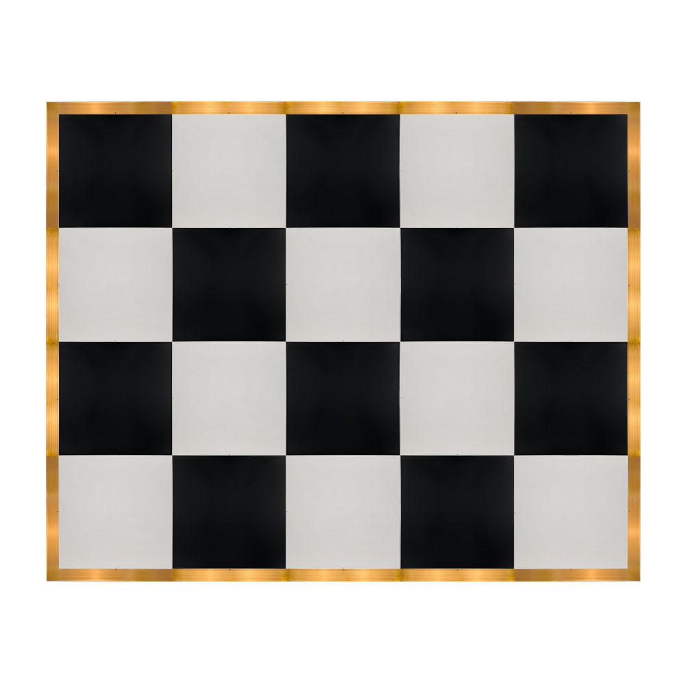 df-16x20-blkwhtg-kt.jpg Marquee Dance Floors 16' x 20' Portable Dance Floor, Black and White with Gold Frame - Image 1