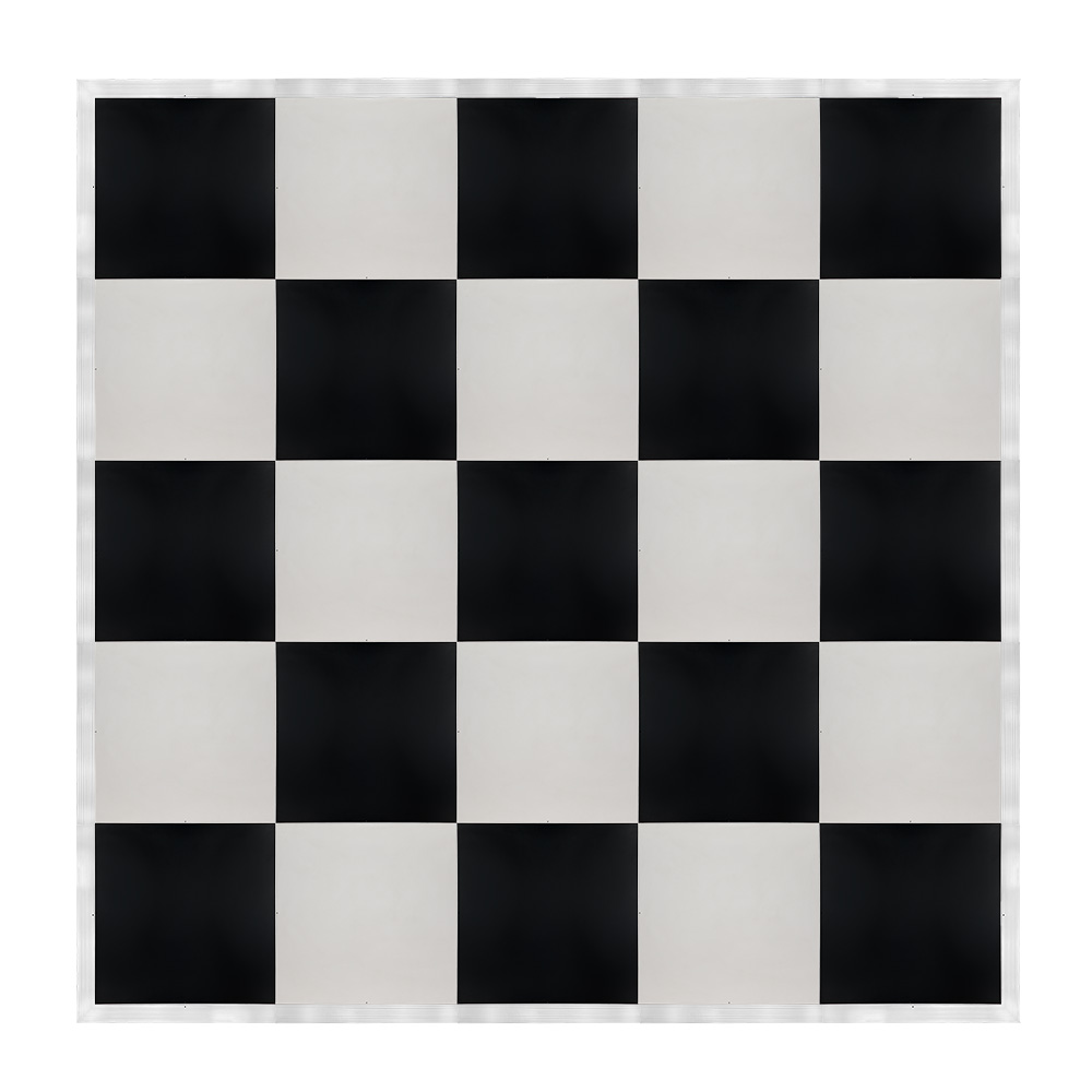 df-20x20-blkwhts-kt.jpg Marquee Dance Floors 20' x 20' Portable Dance Floor, Black and White with Silver Frame - Image 1